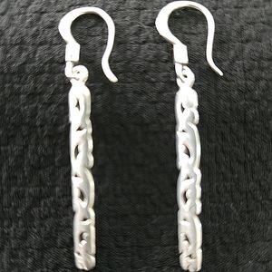 Lois Hill Sterling Silver Hand Carved Linear Earrings